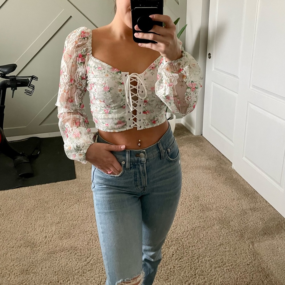 White Floral Lace Corset Top